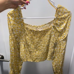 Off the shoulder, long sleeve, floral halter top.